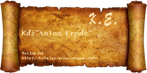 Köteles Ernő névjegykártya